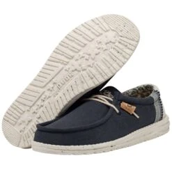 Wally Break Stitch - Navy -Heydude Store 110792568 WALLY LINEN NATURAL NAVY LEFT 3 1