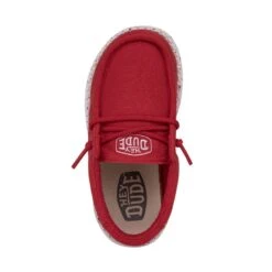 Wally Toddler Slub Canvas - Red -Heydude Store 40029 610 WALLYTODDLERSLUBCANVAS RED LEFTTOP