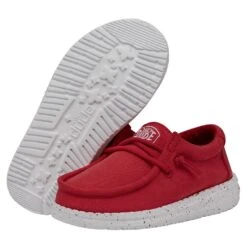 Wally Toddler Slub Canvas - Red -Heydude Store 40029 610 WALLYTODDLERSLUBCANVAS RED PAIRBOTTOM