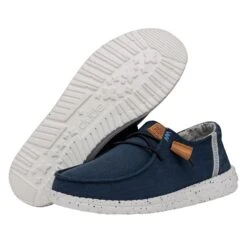 Wendy Washed Canvas - Navy -Heydude Store FW23 W 40297 410 WENDY WASHED CANVAS NAVY LEFT PAIROUTSOLE